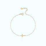 Sideways Cross Bracelet | 14K Solid Gold