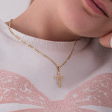 Floral Cross Necklace | 14K Solid Gold