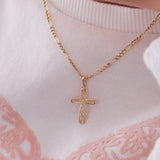 Floral Cross Necklace | 14K Solid Gold