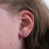 Pink Cherry Stud Earrings | 925 Sterling Silver