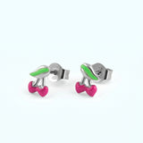 Pink Cherry Stud Earrings | 925 Sterling Silver