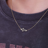 Sideways Hollow Cross Necklace | 14K Solid Gold
