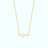 Sideways Hollow Cross Necklace | 14K Solid Gold