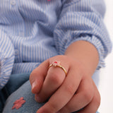 Pink Flower Ring with Heart | 925 Sterling Silver