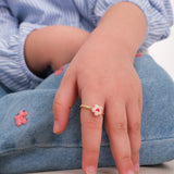 Pink Flower Ring with Heart | 925 Sterling Silver