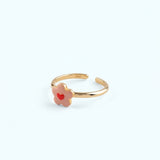 Pink Flower Ring with Heart | 925 Sterling Silver