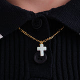 White Opal Cross Necklace | 14K Solid Gold