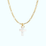 White Opal Cross Necklace | 14K Solid Gold